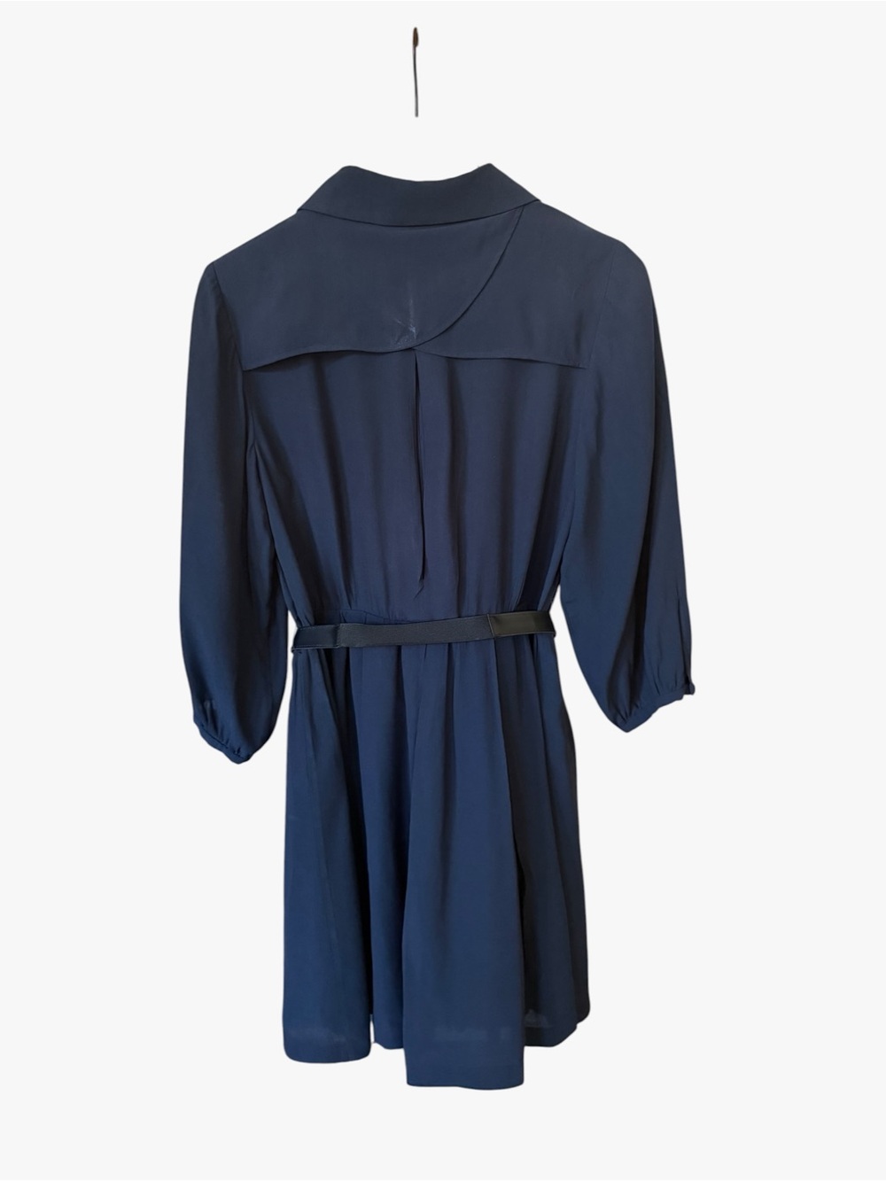 Alice + Olivia Navy Belted Long Sleeve Shirt Dress